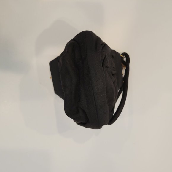 Vintage black peau de soie clutch opera bag with soft wrist strap. - Picture 5 of 6